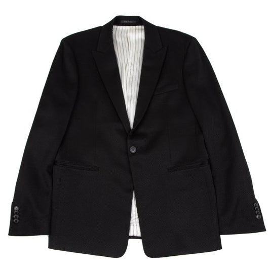 EMPORIO ARMANI Black Peaked Lapel Wool Blend Jacket Size 52