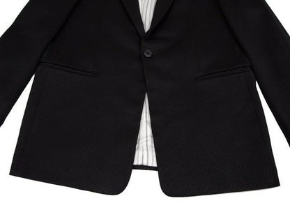 EMPORIO ARMANI Black Peaked Lapel Wool Blend Jacket Size 52