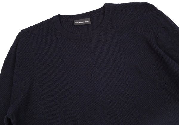 EMPORIO ARMANI Navy Wide Herringbone Knit Sweater Size XXL