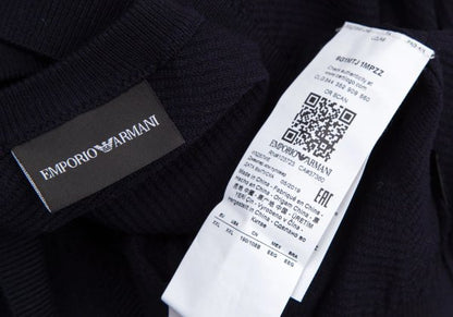 EMPORIO ARMANI Navy Wide Herringbone Knit Sweater Size XXL
