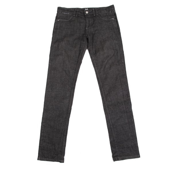 DOLCE&GABBANA Leather Plate Denim Jeans Black Size 33