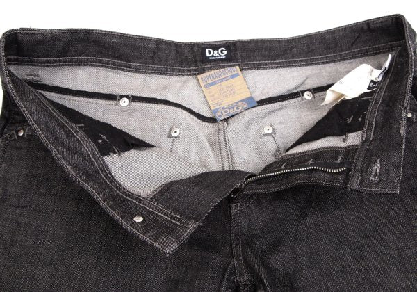 DOLCE&GABBANA Leather Plate Denim Jeans Black Size 33