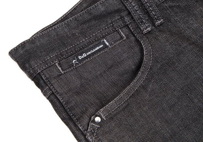 DOLCE&GABBANA Leather Plate Denim Jeans Black Size 33