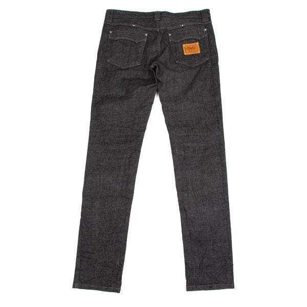 DOLCE&GABBANA Leather Plate Denim Jeans Black Size 33