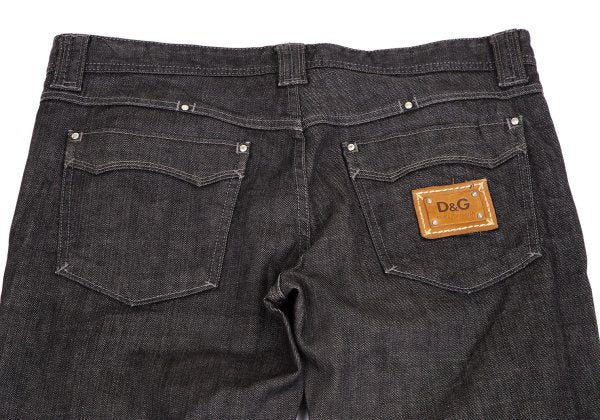 DOLCE&GABBANA Leather Plate Denim Jeans Black Size 33
