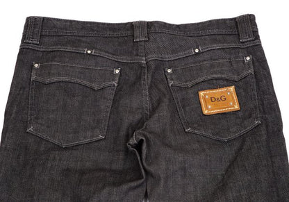 DOLCE&GABBANA Leather Plate Denim Jeans Black Size 33