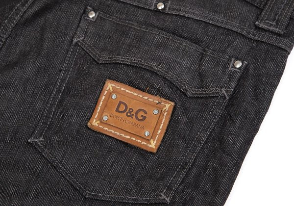 DOLCE&GABBANA Leather Plate Denim Jeans Black Size 33
