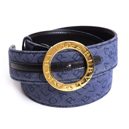 BVLGARI Logo Mania Denim & Leather Belt Blue/Black Size 42