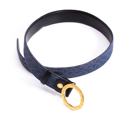 BVLGARI Logo Mania Denim & Leather Belt Blue/Black Size 42