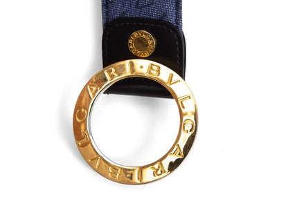 BVLGARI Logo Mania Denim & Leather Belt Blue/Black Size 42