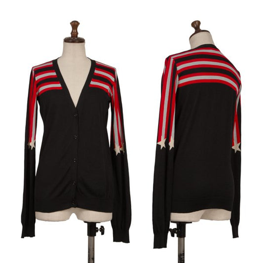 SONIA RYKIEL Silk Cotton Star Border Knit Black Red Size XS