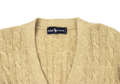 Ralph Lauren Wool Cable Knit Low Gauge Cardigan Mocha Size M