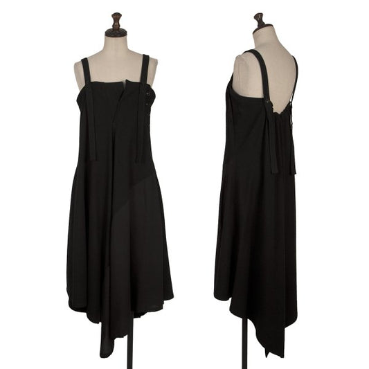 Y's 20AW Wool Flannel Flare Sleeveless Dress Black Size 2