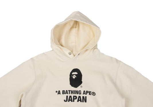 A BATHING APE BAPE Logo Print Hoodie White Size L