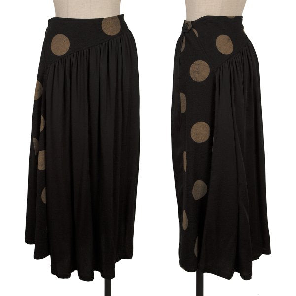 Y's Dot Mixed Material Gathered Skirt Black Size 2