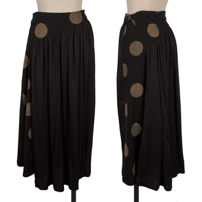 Y's Dot Mixed Material Gathered Skirt Black Size 2