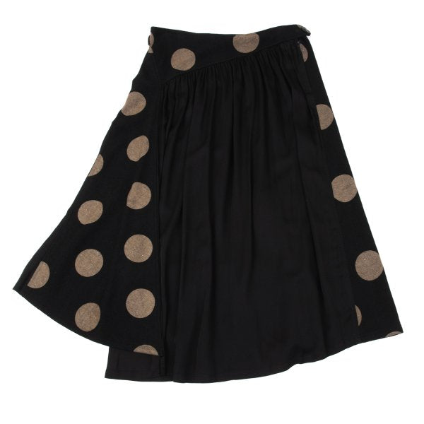 Y's Dot Mixed Material Gathered Skirt Black Size 2