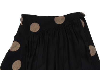 Y's Dot Mixed Material Gathered Skirt Black Size 2