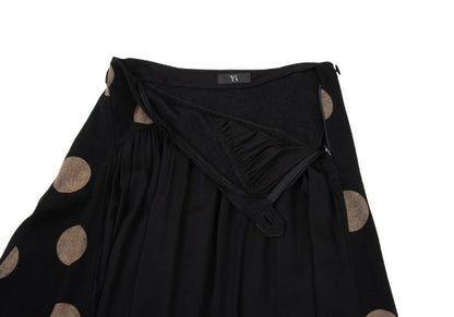 Y's Dot Mixed Material Gathered Skirt Black Size 2