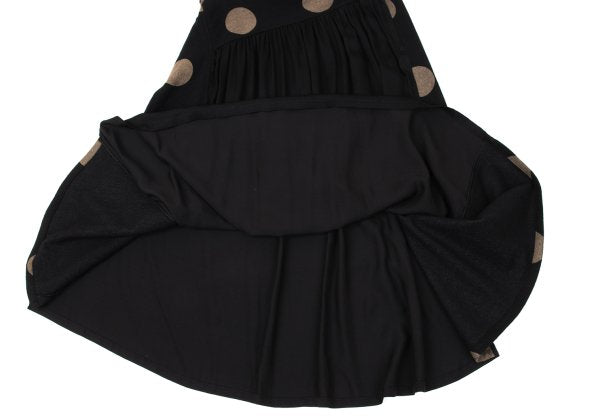 Y's Dot Mixed Material Gathered Skirt Black Size 2