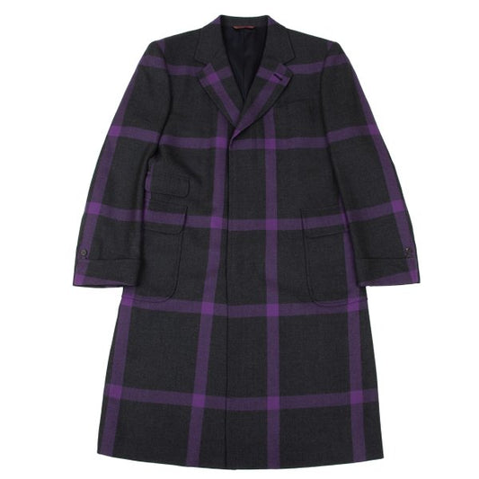 Paul Smith LONDON Wool Check Design Coat Black Purple Size L