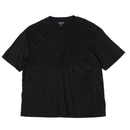 GIORGIO ARMANI Logo Embroidered Cupro T-Shirt Black Size 48