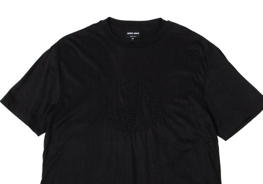 GIORGIO ARMANI Logo Embroidered Cupro T-Shirt Black Size 48