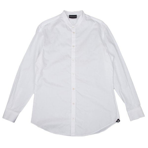 EMPORIO ARMANI Cotton Stripe Band Collar Shirt White Size S