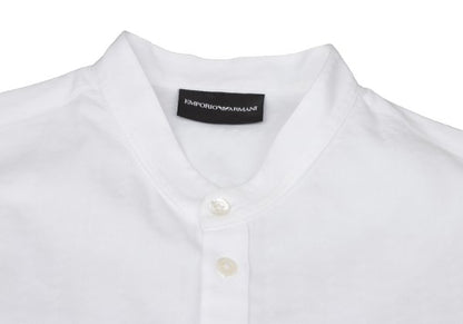 EMPORIO ARMANI Cotton Stripe Band Collar Shirt White Size S