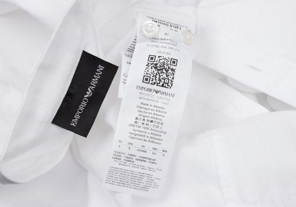 EMPORIO ARMANI Cotton Stripe Band Collar Shirt White Size S