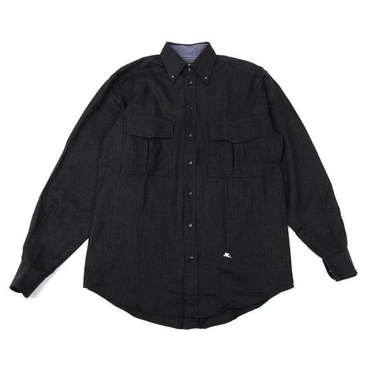 ETRO Wool Stripe Flap Pocket Shirt Charcoal Size 39