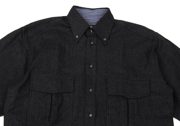 ETRO Wool Stripe Flap Pocket Shirt Charcoal Size 39