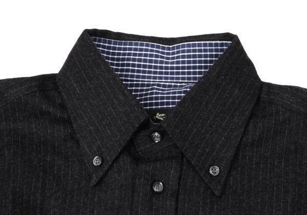 ETRO Wool Stripe Flap Pocket Shirt Charcoal Size 39