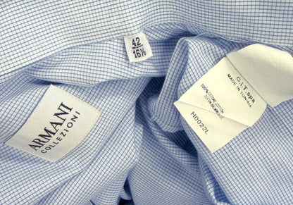 ARMANI COLLEZIONI Cotton Pin Check Long Shirt Blue Size 42