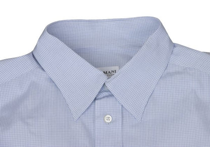 ARMANI COLLEZIONI Cotton Graph Check Shirt Blue Size 42