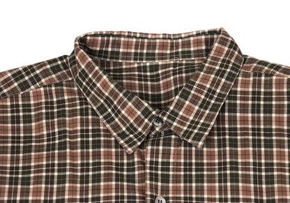Papas Check Cotton Shirt Green Brown Size L