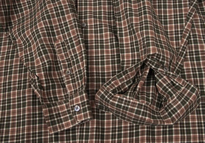 Papas Check Cotton Shirt Green Brown Size L
