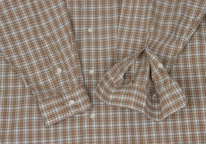 Papas Check Button Down Cotton Shirt Brown Multi Size L