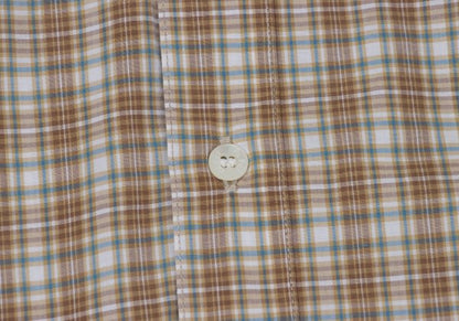 Papas Check Button Down Cotton Shirt Brown Multi Size L
