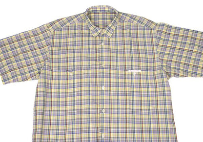 Papas Yellow Multi Plaid Cotton Short Sleeve Shirt Size L