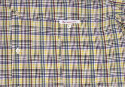 Papas Yellow Multi Plaid Cotton Short Sleeve Shirt Size L