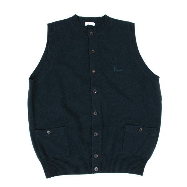 Papas Wool Cashmere Embroidered Logo Knit Vest Navy Size L