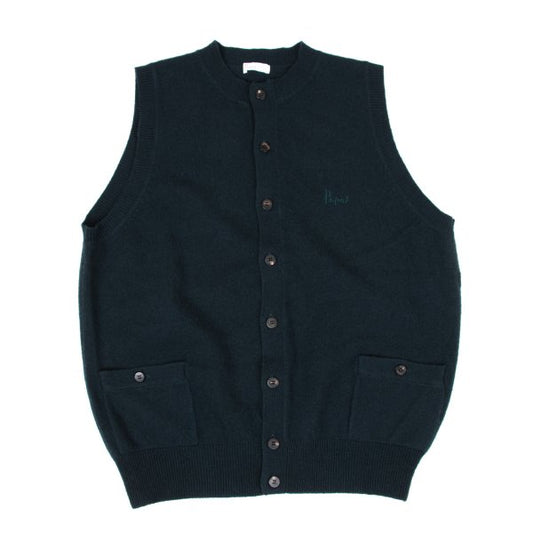 Papas Wool Cashmere Embroidered Logo Knit Vest Navy Size L