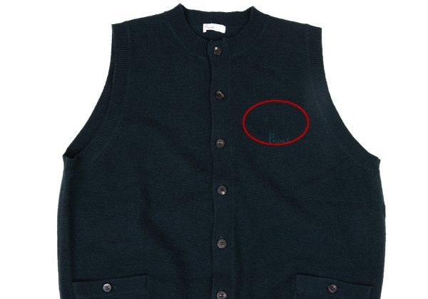 Papas Wool Cashmere Embroidered Logo Knit Vest Navy Size L