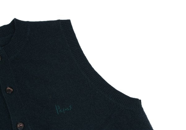 Papas Wool Cashmere Embroidered Logo Knit Vest Navy Size L