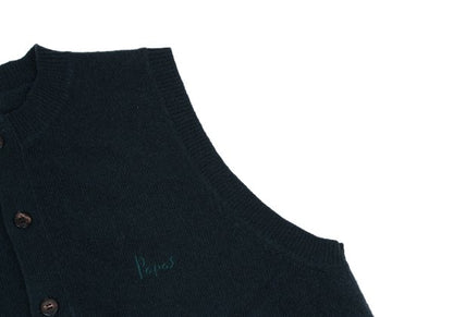 Papas Wool Cashmere Embroidered Logo Knit Vest Navy Size L