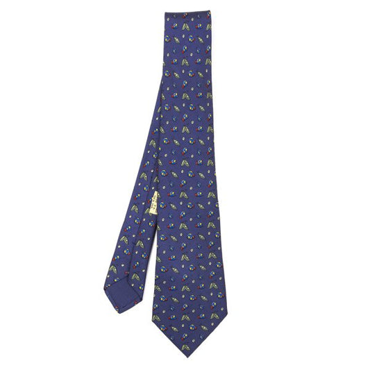 HERMES Silk Bugs Print Tie Navy