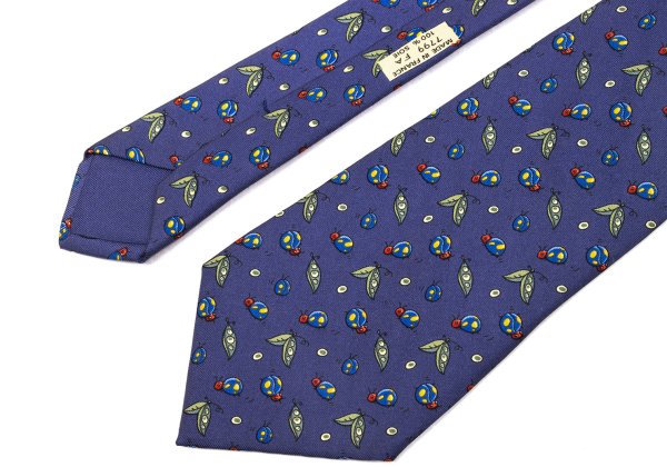 HERMES Silk Bugs Print Tie Navy