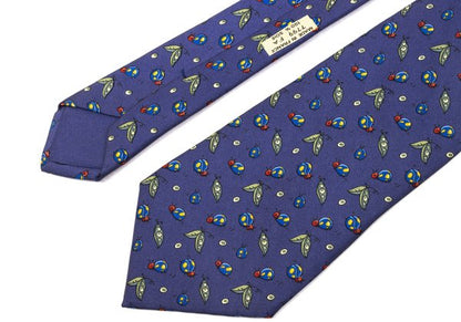 HERMES Silk Bugs Print Tie Navy