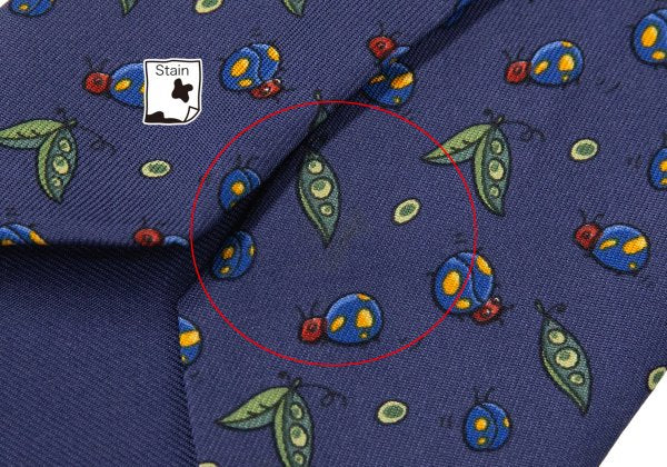 HERMES Silk Bugs Print Tie Navy
